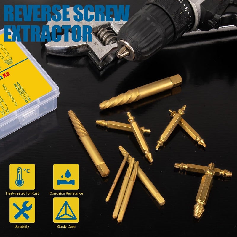Cleverool Store Damaged Screw Extractor Set, 13Pcs Easy Out Bolt Extractor Set Drill Bit Tools for Removing Rusty Broken Hardware, Spiral Screw Extractor for Stripped Screws Nuts & Bolts - Image 5